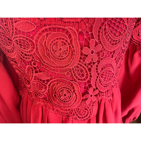 Women's Endless Rose Lace Cutout Mini Dress in Cranberry, Long Sleeves, Small - Picture 4 of 16
